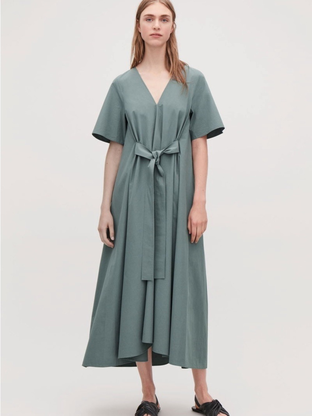 COS Voluminous Belted Dress 100% cotton Poplin With Wide Sleeves Size S